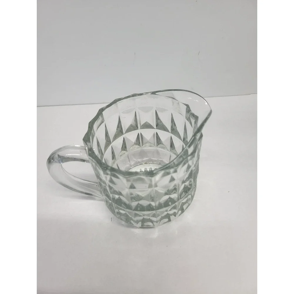 Vtg Clear Pressed Glass juice Pitcher Diamond Point Geometric Pattern 5‎ in